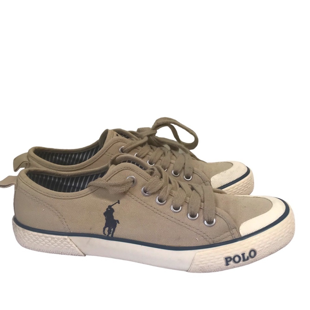 POLO RALPH LAUREN Canvas Khaki Logo Tan Kids Boys Shoes Sneakers Brisbane 4 Shoe